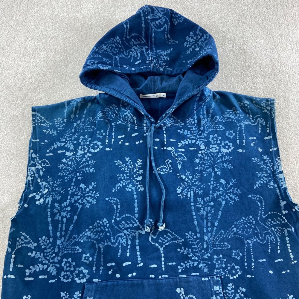 NWT Industry of All Nations Sleeveless Hoodie Mens Medium Blue Indigo Dyed